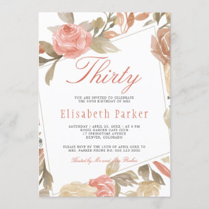 Invitation Dusty Rose Peach Cream Floral 30e fête d'anniversa