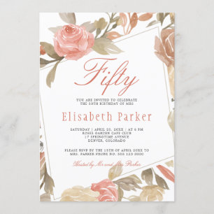 Invitation Dusty Rose Peach Cream Floral 50e fête d'anniversa