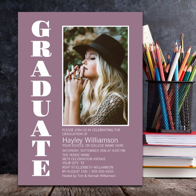 Invitation Dusty rose personnalisé fête de graduation photo (Créateur téléchargé)