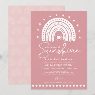 Invitation Dusty rose Ray of Sunshine Boho Girl Baby shower