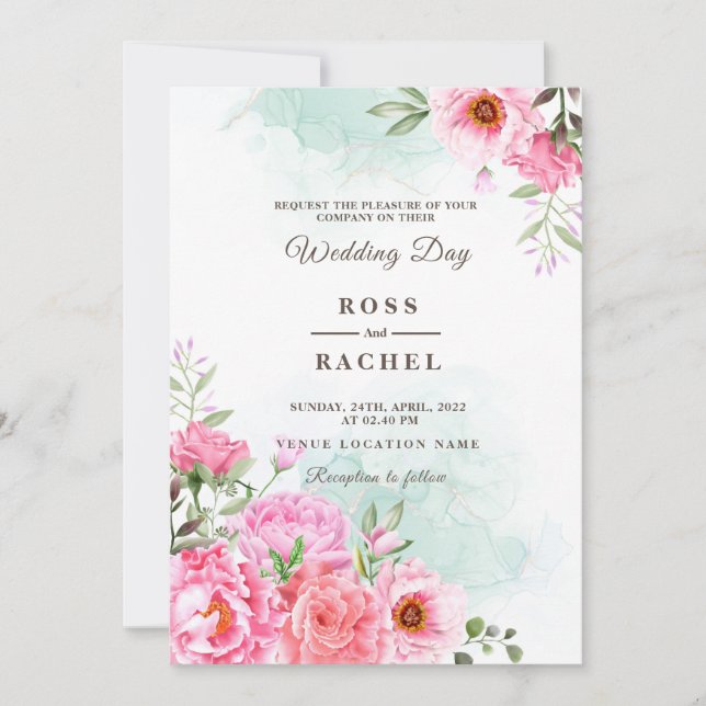 Invitation Dusty Rose rose et or Floral Mariage I (Devant)