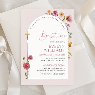 Invitation Dusty Rose rose Fleur sauvage Arched Girl Baptême