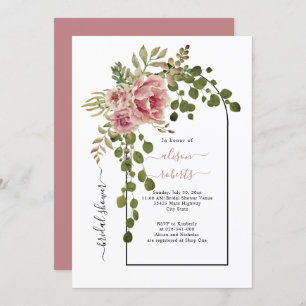 Invitation Dusty rose rose fleurs arc mariage douche nuptiale