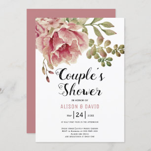 Invitation Dusty rose rose fleurs mariages couples douche