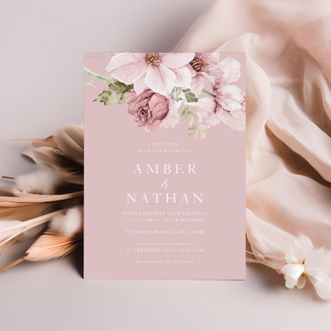 Invitation Dusty Rose rose Floral Aquarelle Élégante Mariage (Créateur téléchargé)