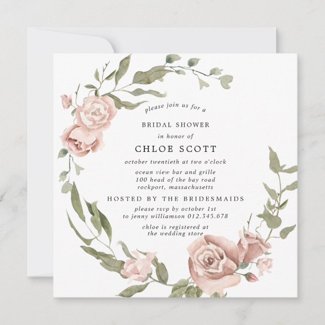 Invitation Dusty Rose Rose Floral Fête des mariées or (Devant)