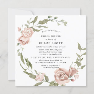 Invitation Dusty Rose Rose Floral Fête des mariées or