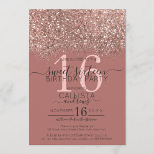 Invitation Dusty Rose Rose Or Parties scintillant Confetti Sw