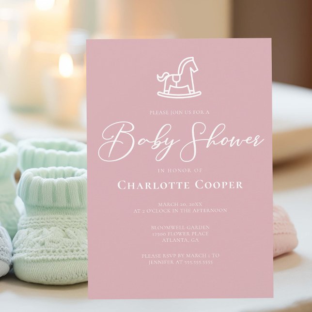 Invitation Dusty Rose rose rocheux Baby shower Cheval (Créateur téléchargé)