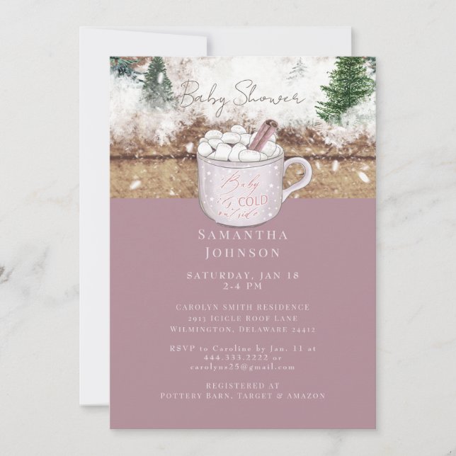 Invitation Dusty Rose Rustic Baby Il fait froid douche extéri (Devant)
