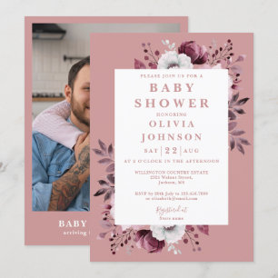 Invitation Dusty Rose Rustic Country Floral Baby shower photo
