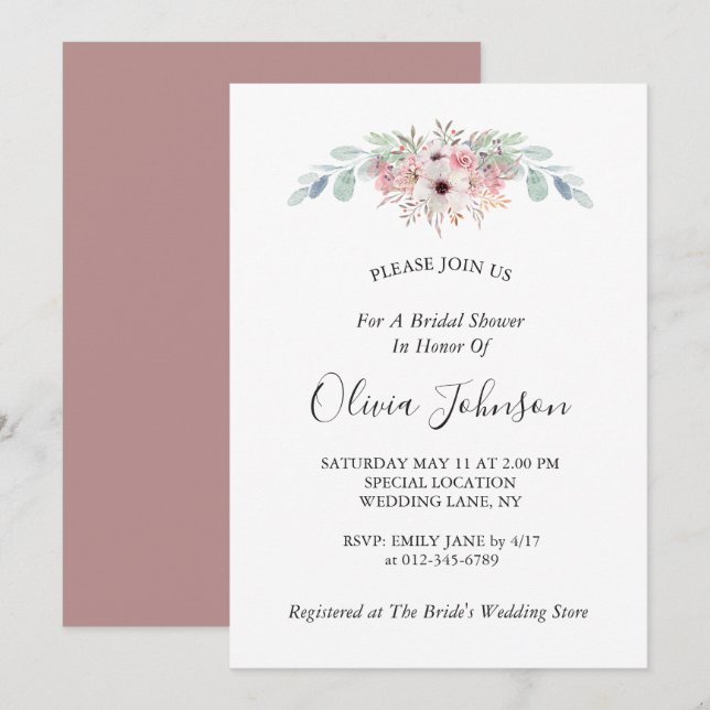 Invitation Dusty Rose Rustic Eucalyptus Fête des mariées (Devant / Derrière)
