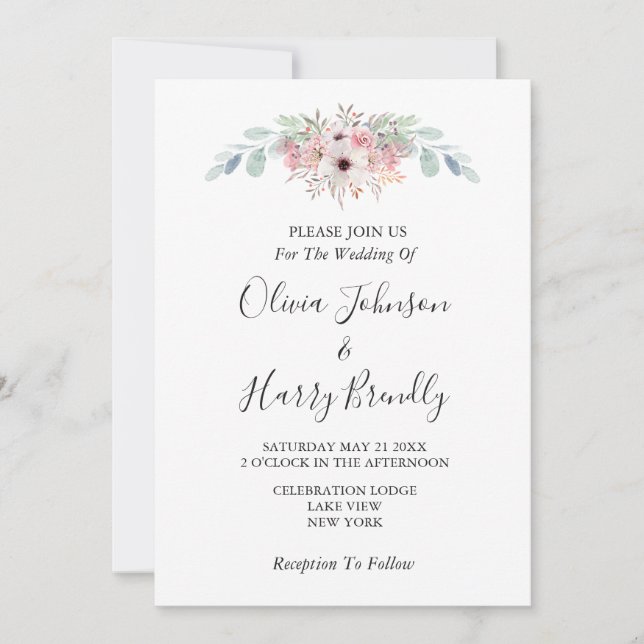 Invitation Dusty Rose Rustic Eucalyptus Mariage de verdure (Devant)