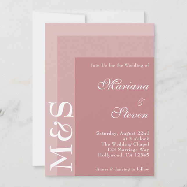 Invitation Dusty Rose Simple Moderne Chic Script Mariage Invi (Devant)