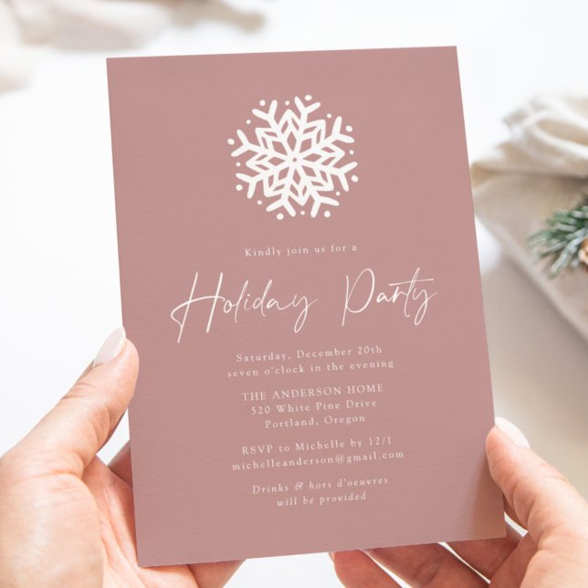 Invitation Dusty Rose Simple Snowflake Fête de vacances (Créateur téléchargé)