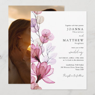 Invitation Dusty Rose Transparent Floral Photo Mariage