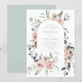 Invitation Dusty Rose Verdure Floral Delicate Mariage