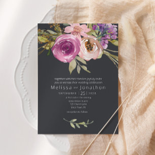 Invitation Dusty rose violet Mariage floral