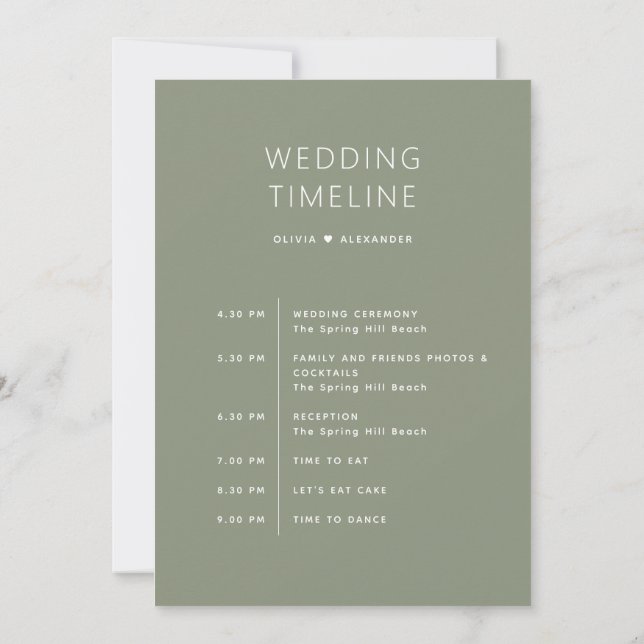 Invitation Dusty Sage Green Timeline | Wedding Itinerary  (Dos)