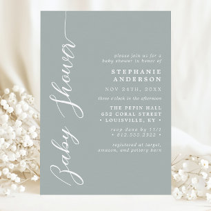 Invitation Dusty Sage Simple Baby Shower Moderne Écriture