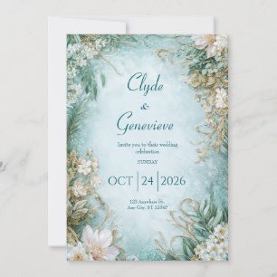 Invitation Dusty Turquoise et Fleur sauvage de crème Mariage