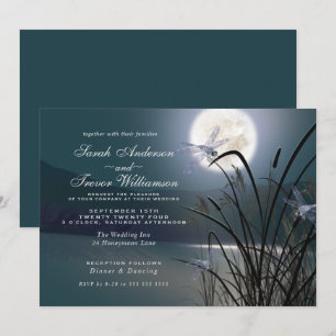 Invitation Dusty Turquoise Mariage Pleine lune dragonfly Pond