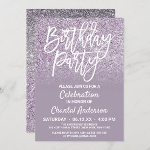 Invitation Dusty violet gris Faux Parties scintillant Ombre A