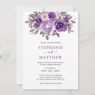 Invitation Dusty violet Mariage de feuillage végétal