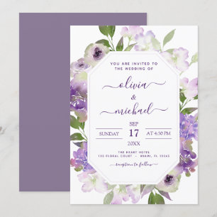 Invitation Dusty violet Mariage Floral verdure