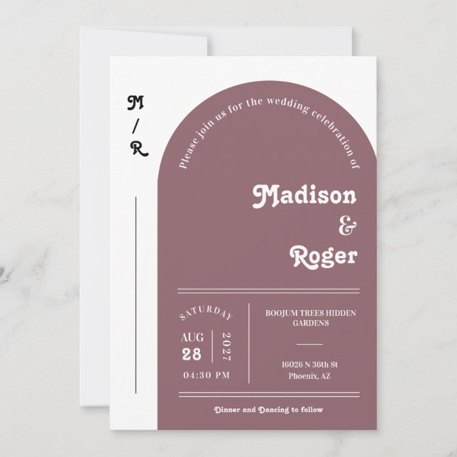 Invitation Dusty Violet Retro Arch Photo QR Code RSVP Super (Devant)