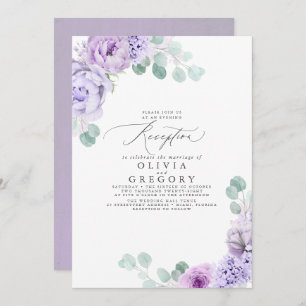 Invitation Dusty Violet Romantique Mariage réception du soir