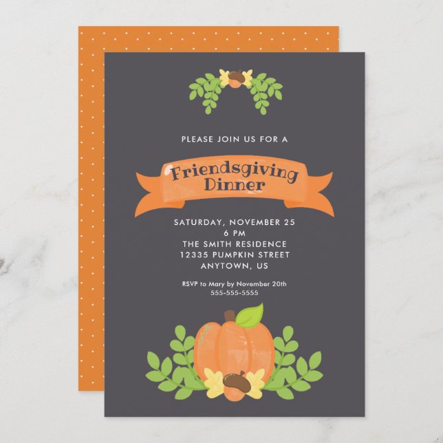Invitation Dutomne Citrouille | Dîner Friendsgiving (Devant / Derrière)