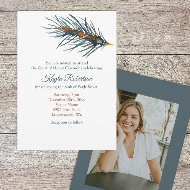 Invitation Eagle Scout, Court of Honor, Pine Needles (Eagle scout court of honor party invitation, watercolor pine needles)