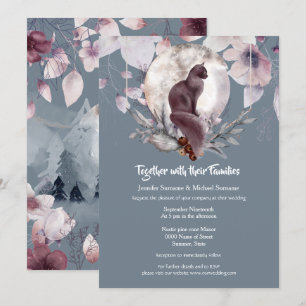 Invitation Eardoise gris bleu foncé noir chat lune aquarelle