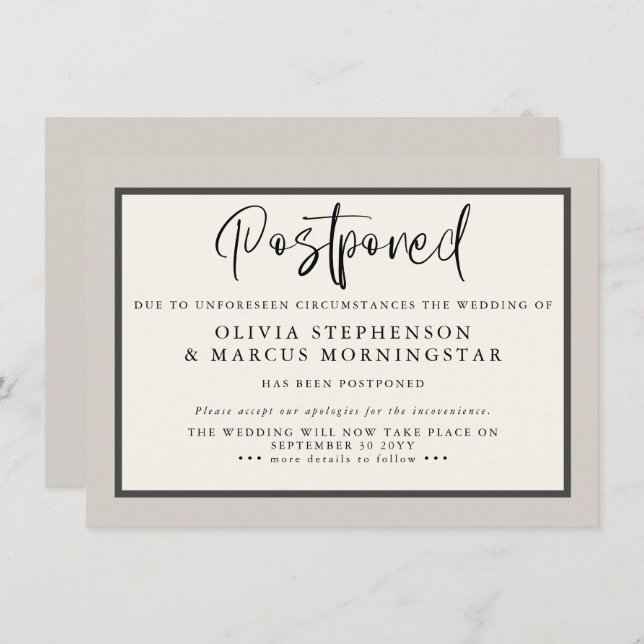Invitation Earthtones - Annonce de report d'événement moderne (Devant / Derrière)