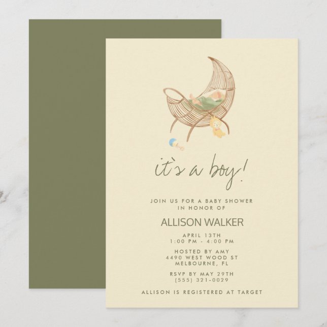 Invitation Earthy Neutral Baby Shower (Devant / Derrière)