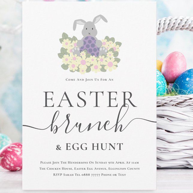 Invitation Easter Brunch and Egg Hunt Cute Bunny (Cute easter bunny egg hunt and brunch spring party invitation )
