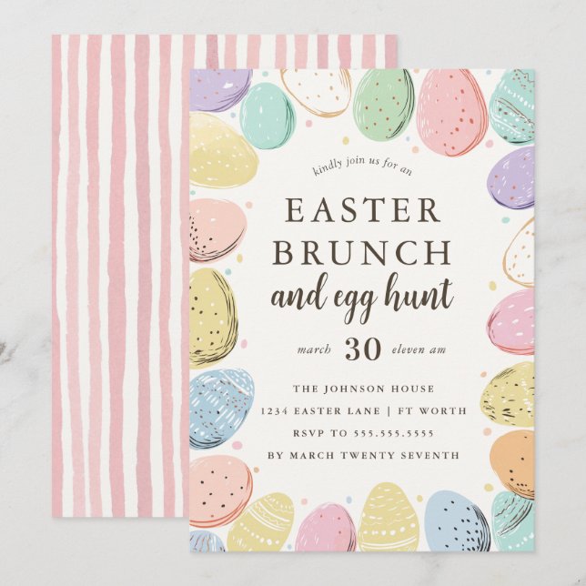 Invitation Easter Brunch and Egg Hunt Easter Holiday (Devant / Derrière)