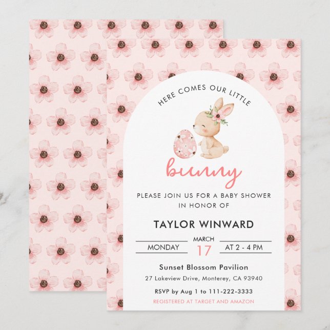 Invitation Easter Bunny Floral Baby Shower (Devant / Derrière)
