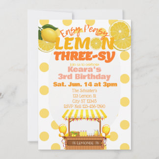Invitation Easy Peasy Lemon Three-sy, Lemon 3rd Birthday