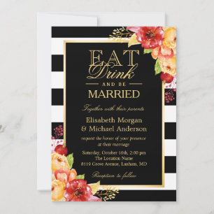 Invitation EAT Boire et être marié Gold Automne Mariage de au