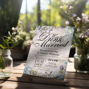 Invitation EAT Boire et être marié Mariage Floral Rustic Wood