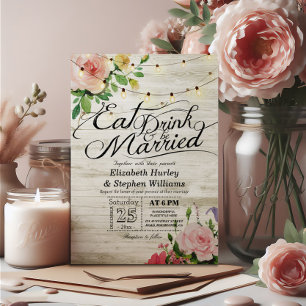 Invitation EAT Boire et être marié Rustique Floral Mariage lé
