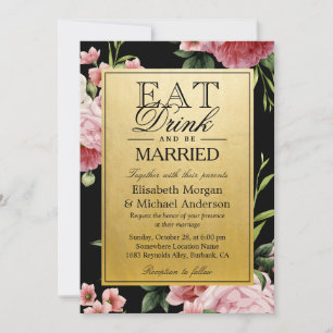 Invitation EAT Boire et être marié Vintage Floral Gold