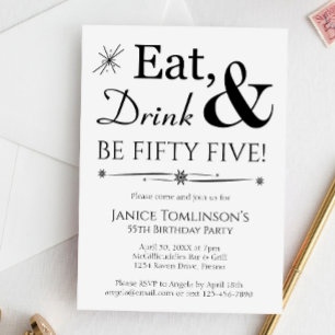 Invitation Eat Drink & Be Fifty Five Retro 55th Birthday