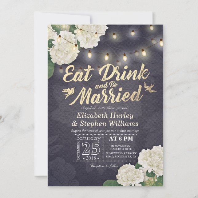 Invitation EAT Drink & Be Married Flower String Mariage (Devant)