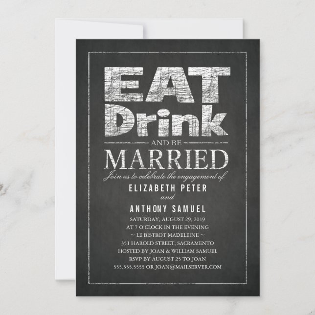 Invitation Eat Drink Be Marry Funny Engagement Party (Devant)