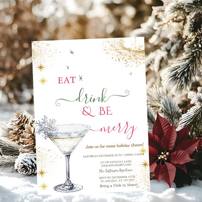 Invitation Eat Drink & Be Merry Snowflake Cocktail (Créateur téléchargé)