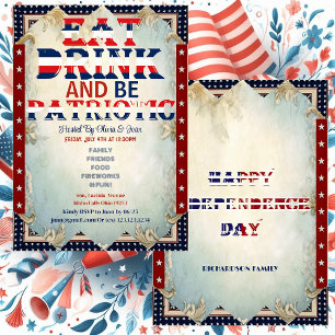 Invitation Eat Drink & Be Patriotique 4 Juillet Parti Shabby 