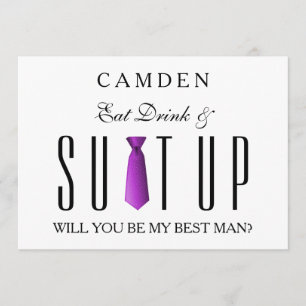 Invitation Eat Drink & Suitup Purple Serez-vous mon meilleur